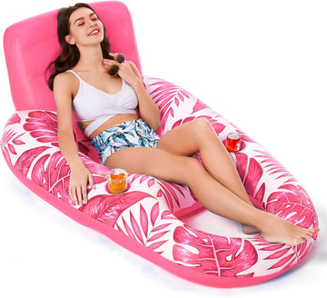 Jasonwell Inflatable Pool Float Adult - Pool Floaties Lounger Floats Raft Floating Chair Water Floaties for Swimming Pool Lake Lounge Float with Cup Holders Beach Pool Party Toys for Adults (T-Rose)
